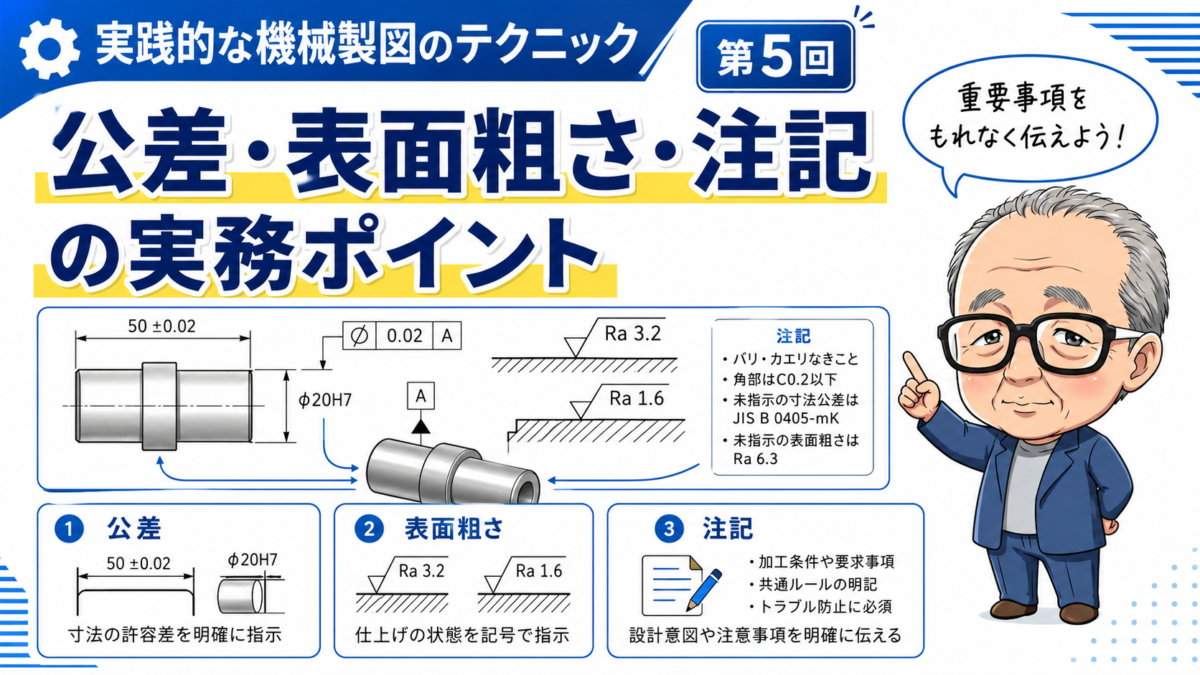 実践的な機械製図のテクニック　第5回｜公差・表面粗さ・注記の実務ポイント