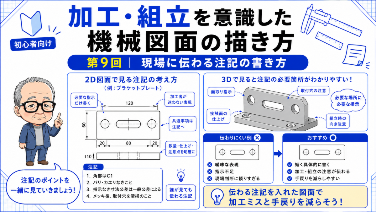 加工・組立を意識した機械図面の描き方　第9回